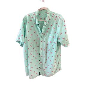 Summerville Mens XL Mint Green Red Lobster Print Cotton Button Down Shirt